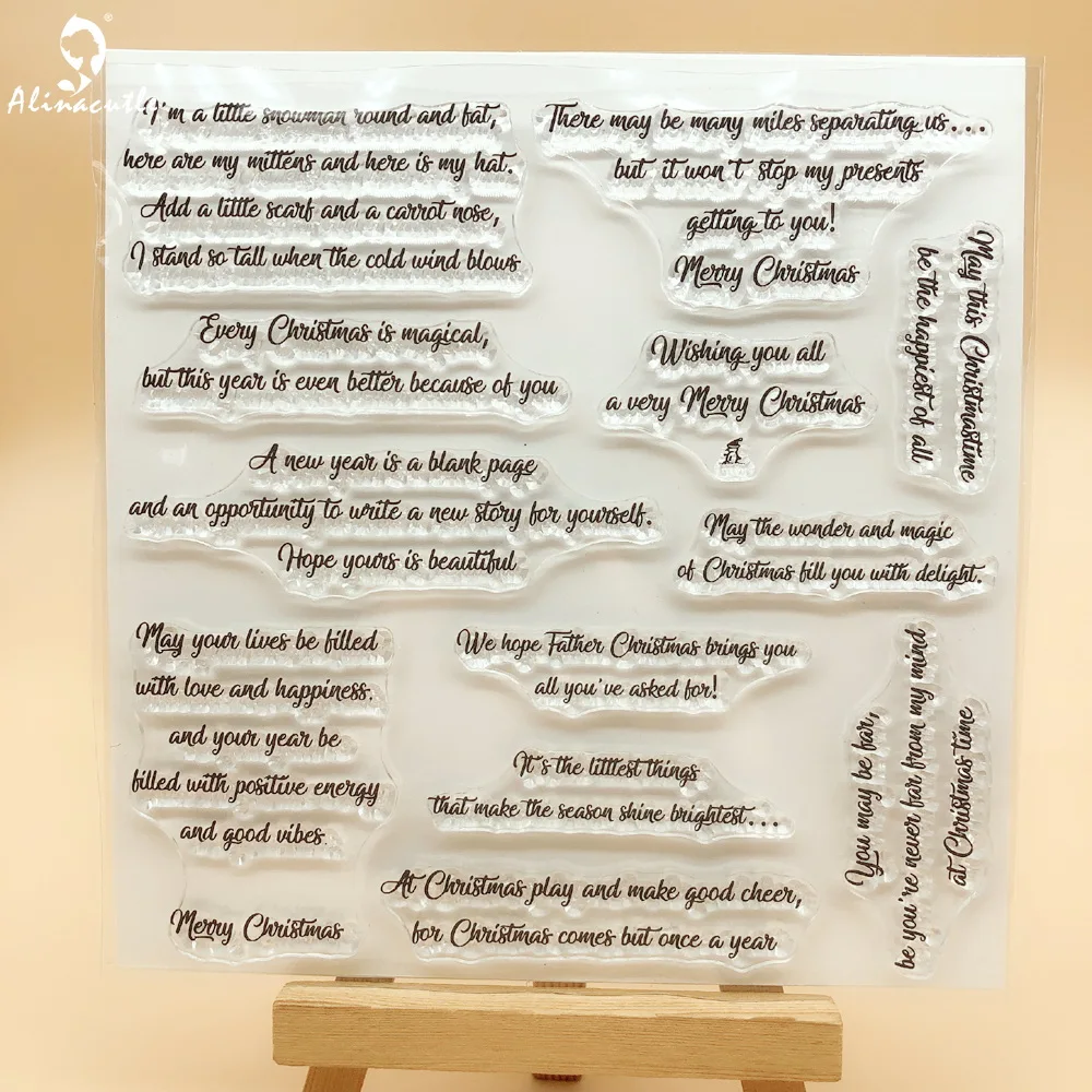 Alinacutle CLEAR STAMPS Christmas Sentiment Scrapbooking Card Album Paper Craft Rubber Roller Transparent Silicon Stamp 20102404
