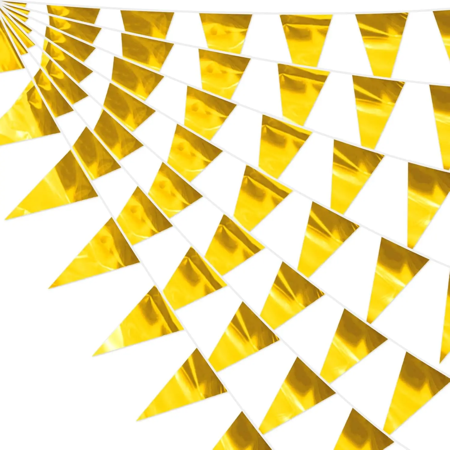32.8FT Gold Glitter Pennant Banner - Metallic Triangle Bunting for Wedding, Birthday, Christmas Party Decor, Reusable Garland