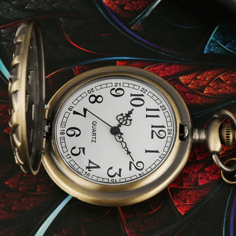 Bronze Hollow Flower Quartz Pocket Watch Necklace Pendant Vintage Sweater Chain Woman's Christmas Gift