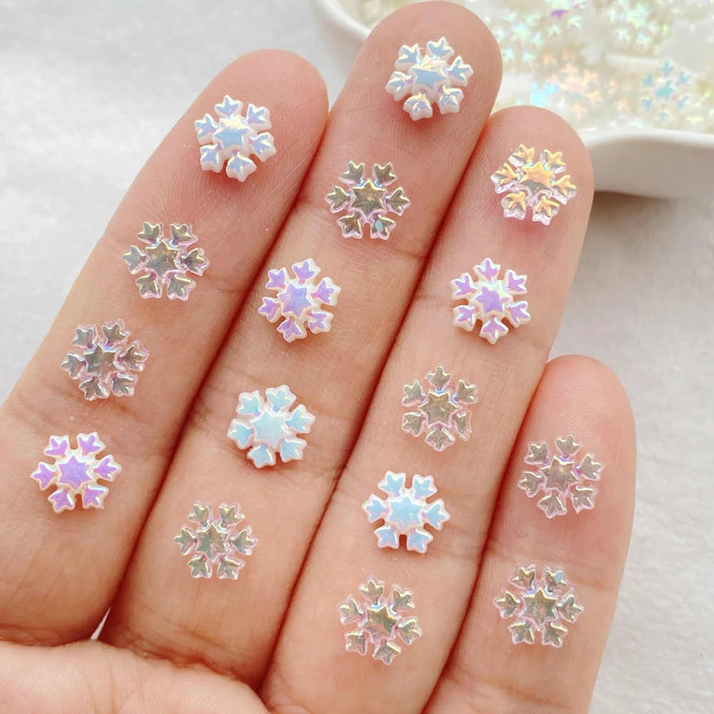 100Pcs Cute Resin Mini Christmas Snowflakes Flat Back Ornament Jewelry Making Manicure Hairwear Accessorie