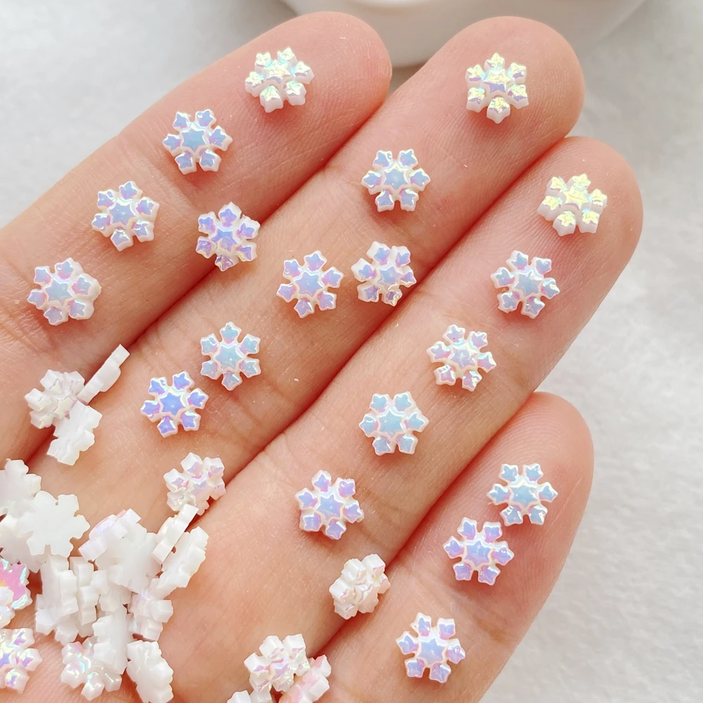 100Pcs Cute Resin Mini Christmas Snowflakes Flat Back Ornament Jewelry Making Manicure Hairwear Accessorie