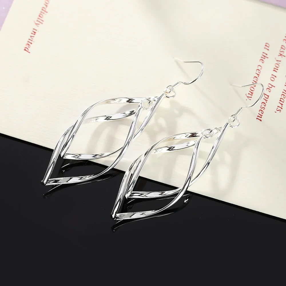 Fine High Quality Silver Color Earrings Fashion Jewelry Elegant Woman  Hanging Drop Long Wedding Christmas Gifts