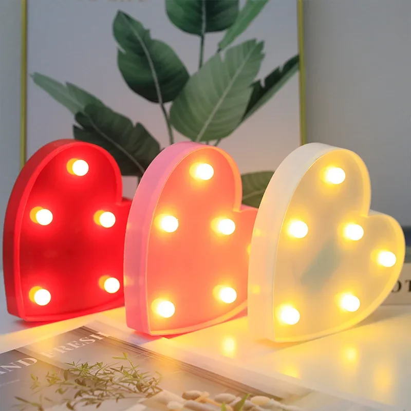 LED Love Heart  Lamp Wedding Party Romantic Red Pink Night Light Ornament Birthday Christmas Home Decoration Valentines Day Gift