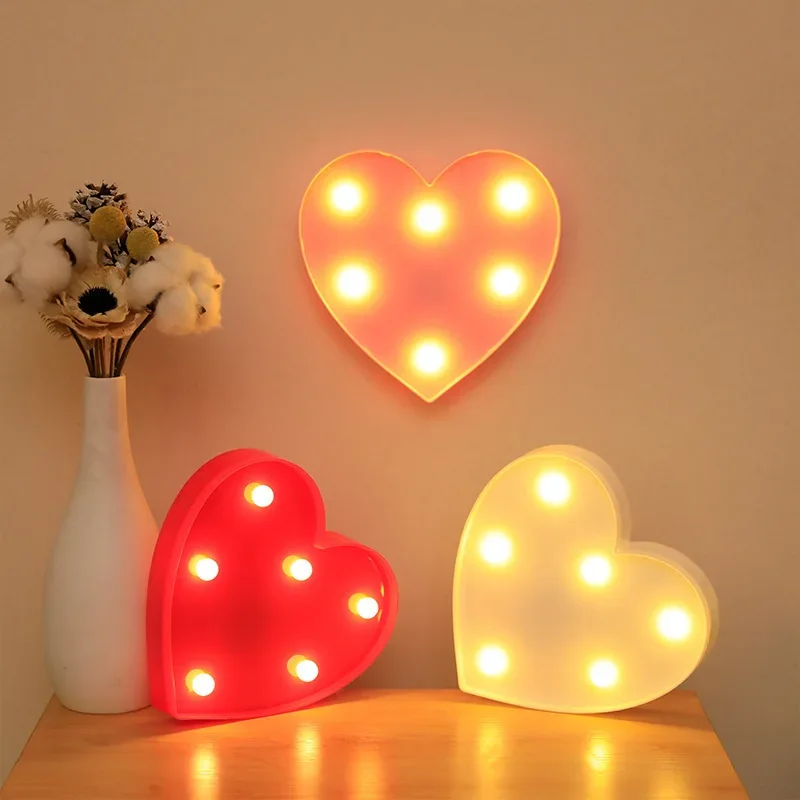 LED Love Heart  Lamp Wedding Party Romantic Red Pink Night Light Ornament Birthday Christmas Home Decoration Valentines Day Gift