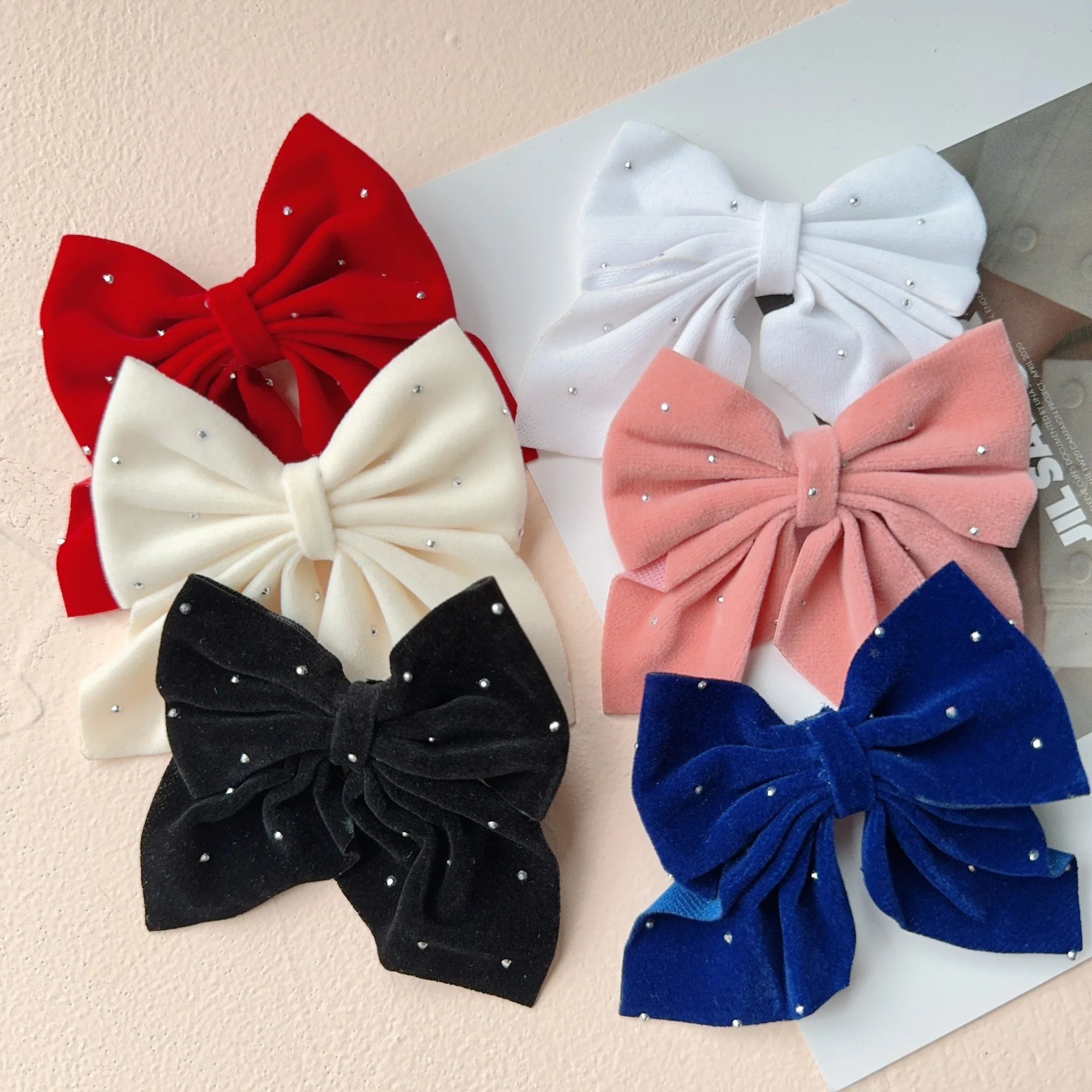 2Pcs Starry Dots Red Velvet Bow Hair Pins Hair Clips Kids Girls Fashion Christmas Barrettes Ponytail Holder Headwear Accessories