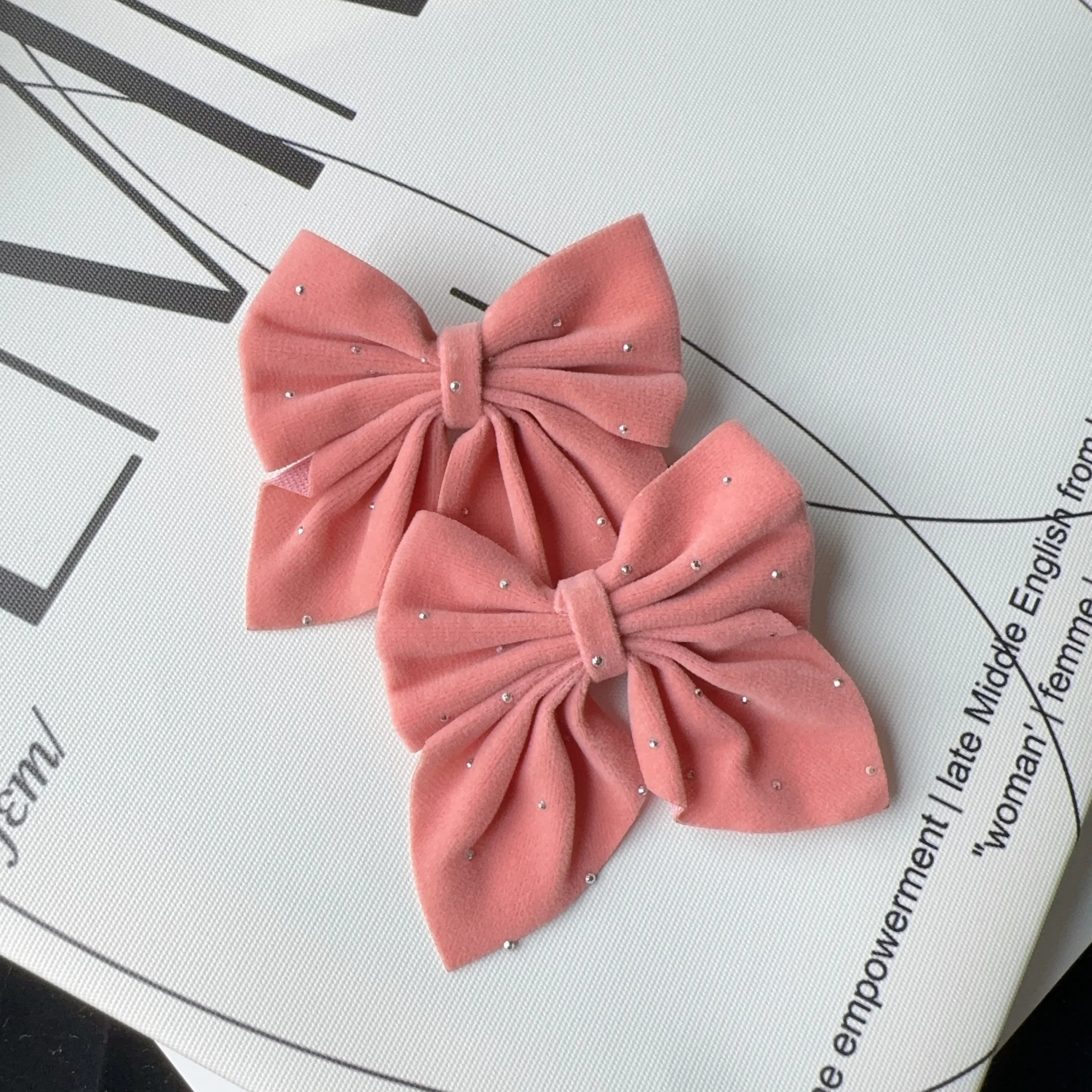 2Pcs Starry Dots Red Velvet Bow Hair Pins Hair Clips Kids Girls Fashion Christmas Barrettes Ponytail Holder Headwear Accessories