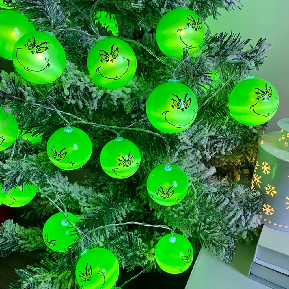2024 Halloween Day Decoration Party String Lights Funny Green Balls Lights DIY Christmas Tree Decor Light Holiday Party Supplies