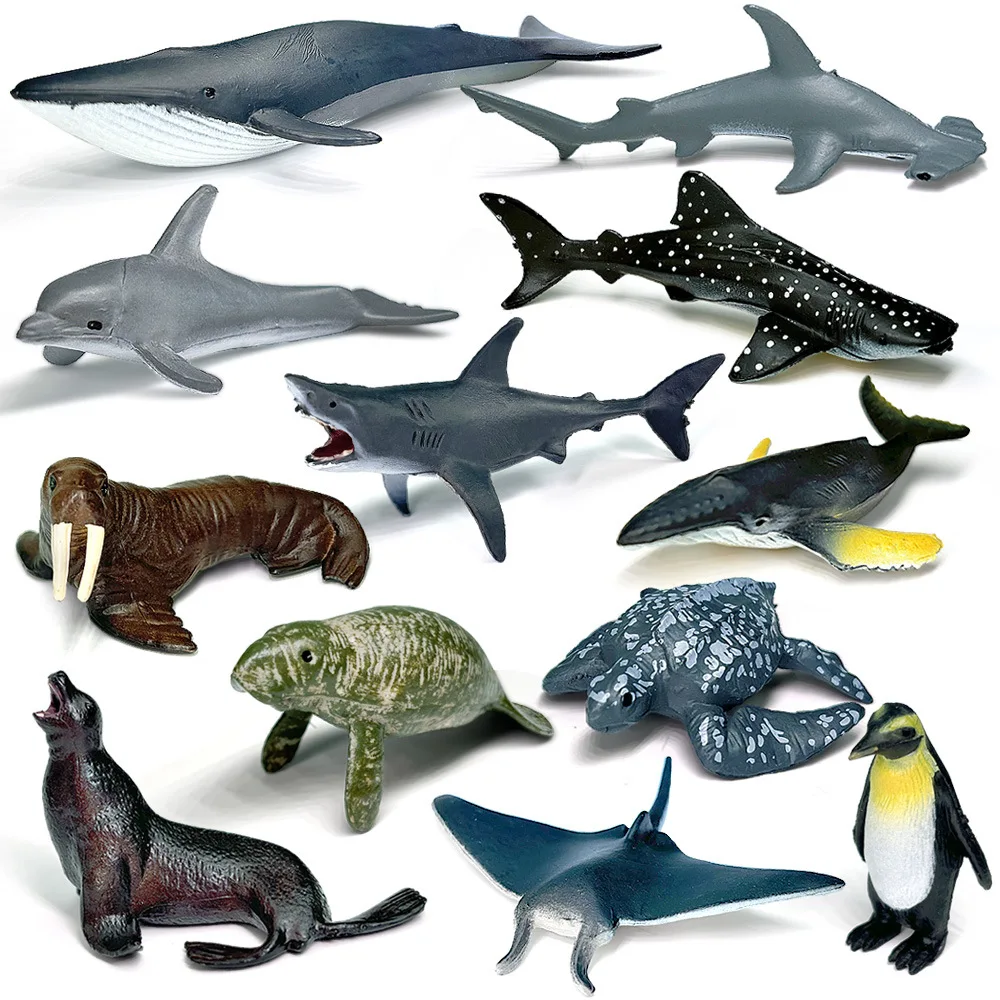 12pcs/set Updated Simulated Marine Animals Penguin Toy Model Realistic Sea Life Turtle Whale Toys For Children Christmas Gifts