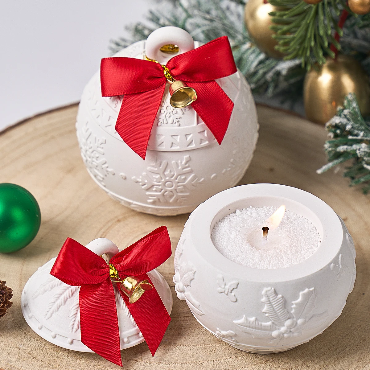 Christmas Relief Snows Berry Candle Jar Silicone Mold DIY Round Ball Storage Box Molds Plaster Resin Making Kit Xmas Crafts Deco