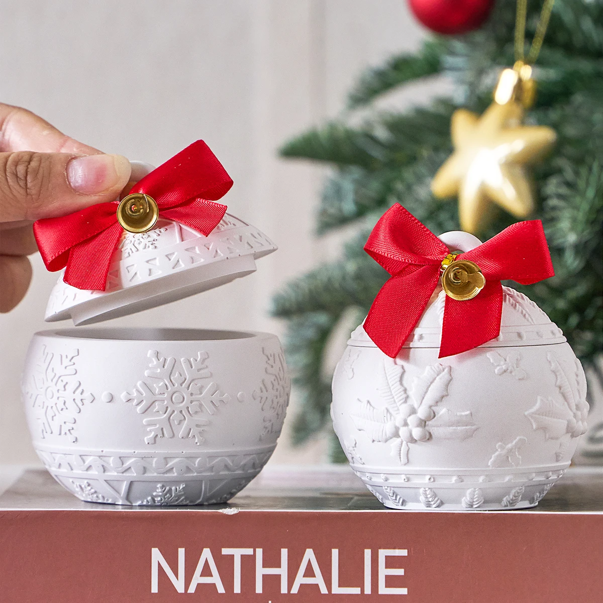 Christmas Relief Snows Berry Candle Jar Silicone Mold DIY Round Ball Storage Box Molds Plaster Resin Making Kit Xmas Crafts Deco