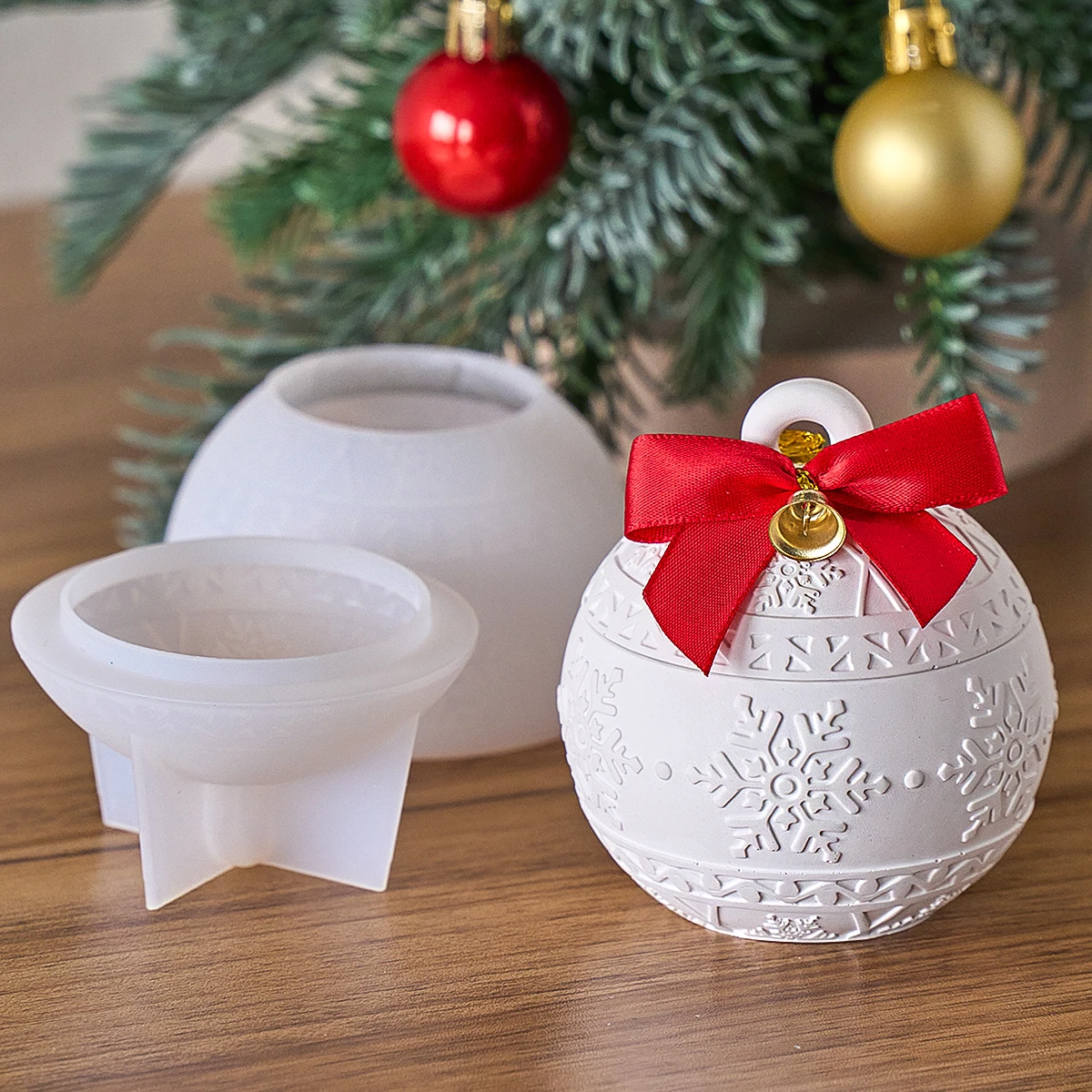 Christmas Relief Snows Berry Candle Jar Silicone Mold DIY Round Ball Storage Box Molds Plaster Resin Making Kit Xmas Crafts Deco