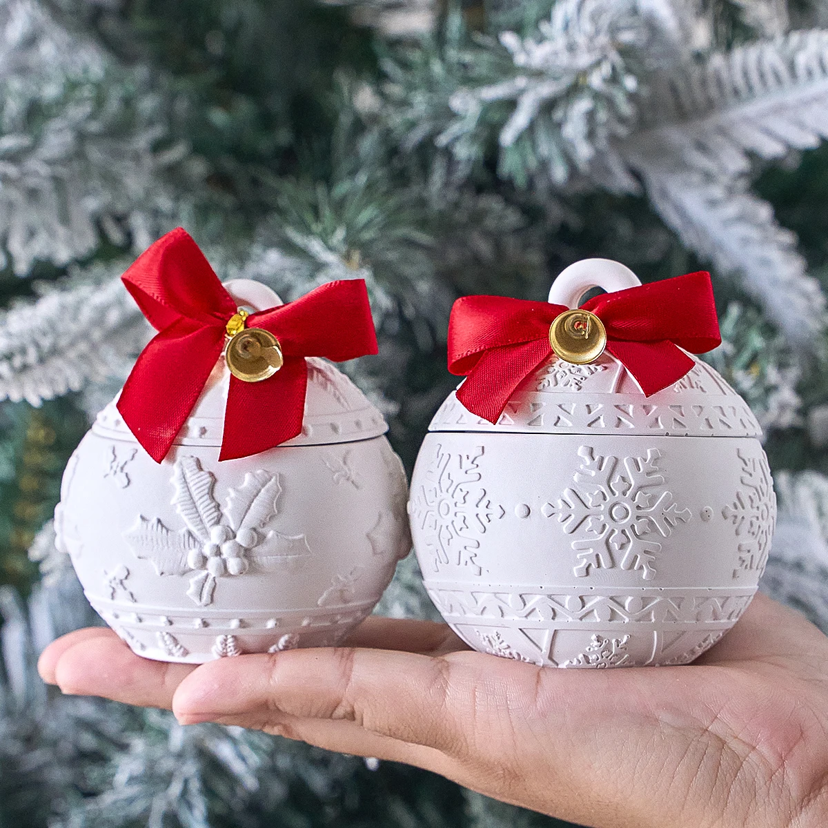 Christmas Relief Snows Berry Candle Jar Silicone Mold DIY Round Ball Storage Box Molds Plaster Resin Making Kit Xmas Crafts Deco