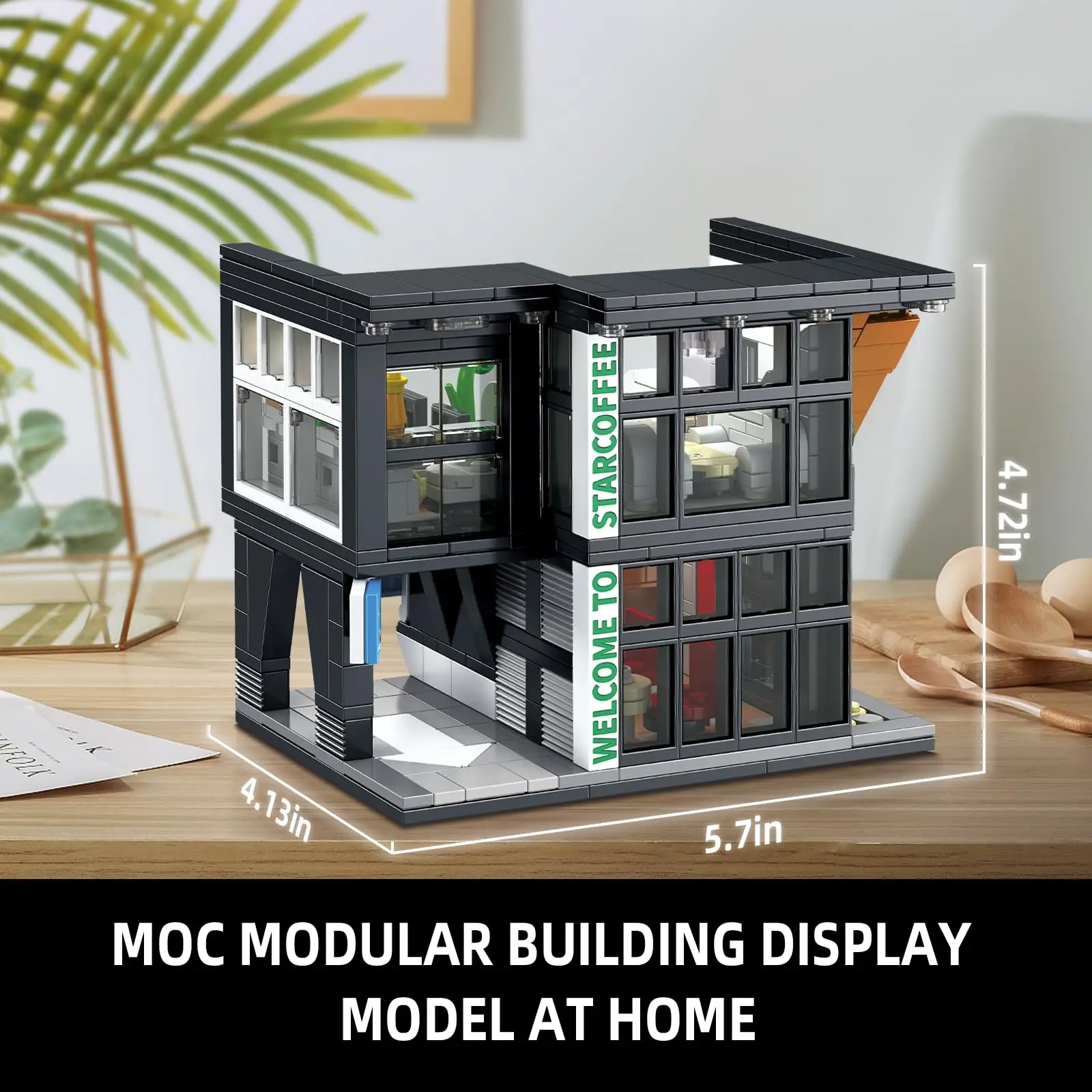 Coffee Shop City House Building Blocks Set for Adults, City Street View Construction Toy with Light, Christmas Kid Boy Girl Gift