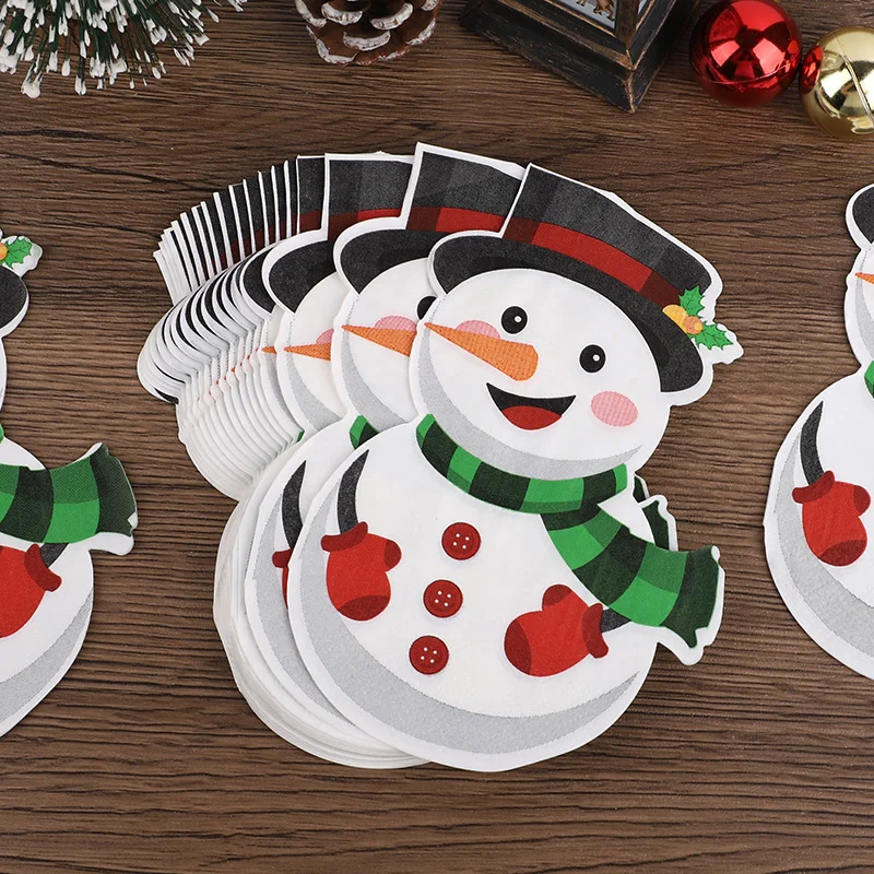 20-100Pcs Christmas Disposable Paper Napkins Cute Snowman Tissues 2025 Christmas Party Home Table Decoration Supplies New Year