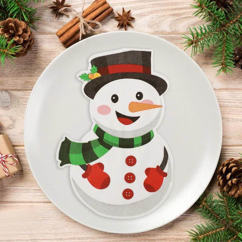 20-100Pcs Christmas Disposable Paper Napkins Cute Snowman Tissues 2025 Christmas Party Home Table Decoration Supplies New Year