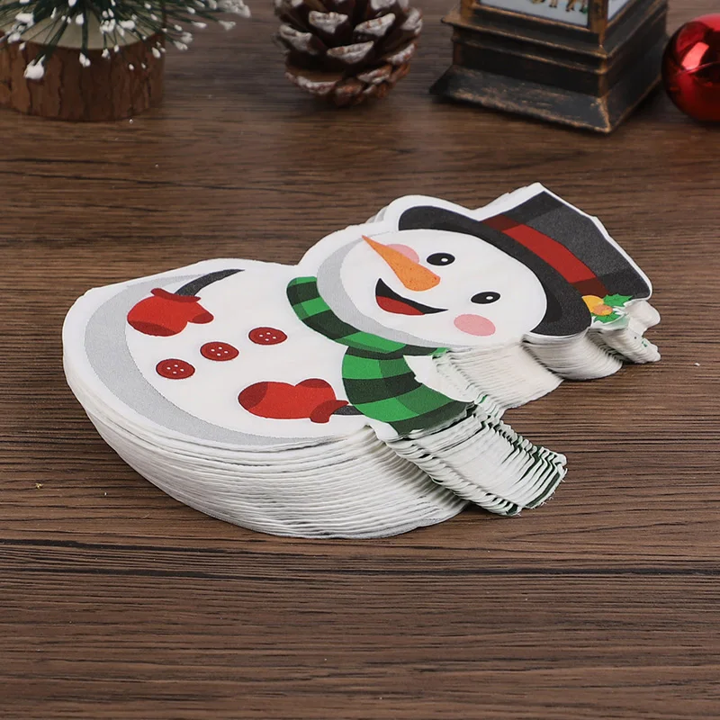 20-100Pcs Christmas Disposable Paper Napkins Cute Snowman Tissues 2025 Christmas Party Home Table Decoration Supplies New Year