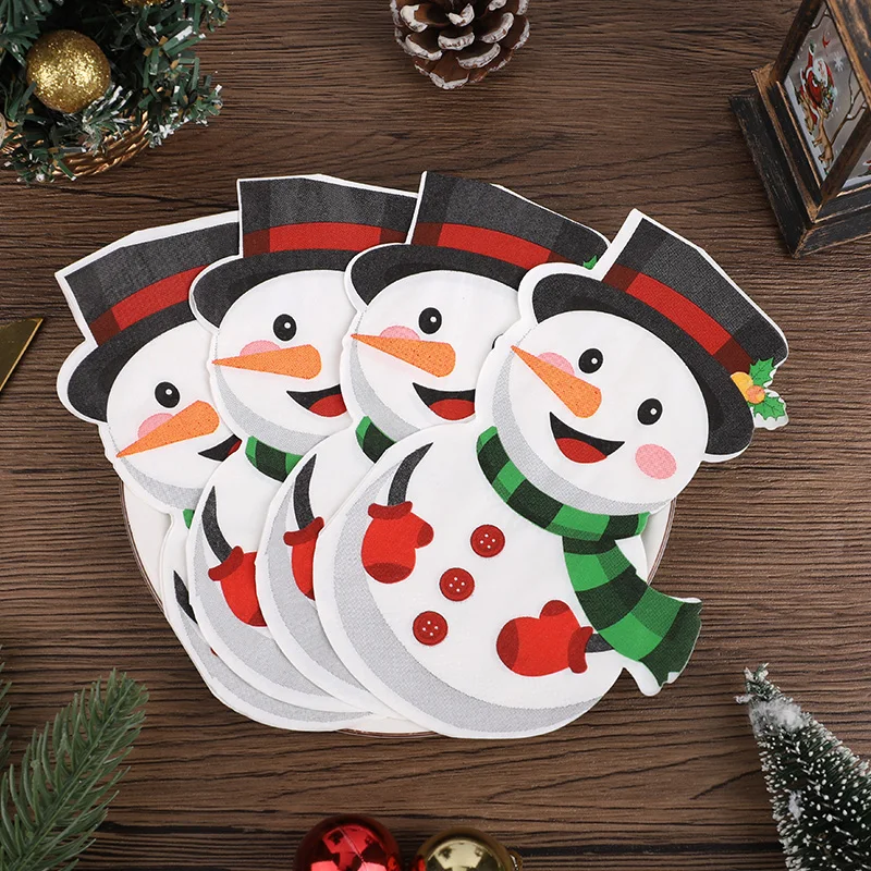 20-100Pcs Christmas Disposable Paper Napkins Cute Snowman Tissues 2025 Christmas Party Home Table Decoration Supplies New Year