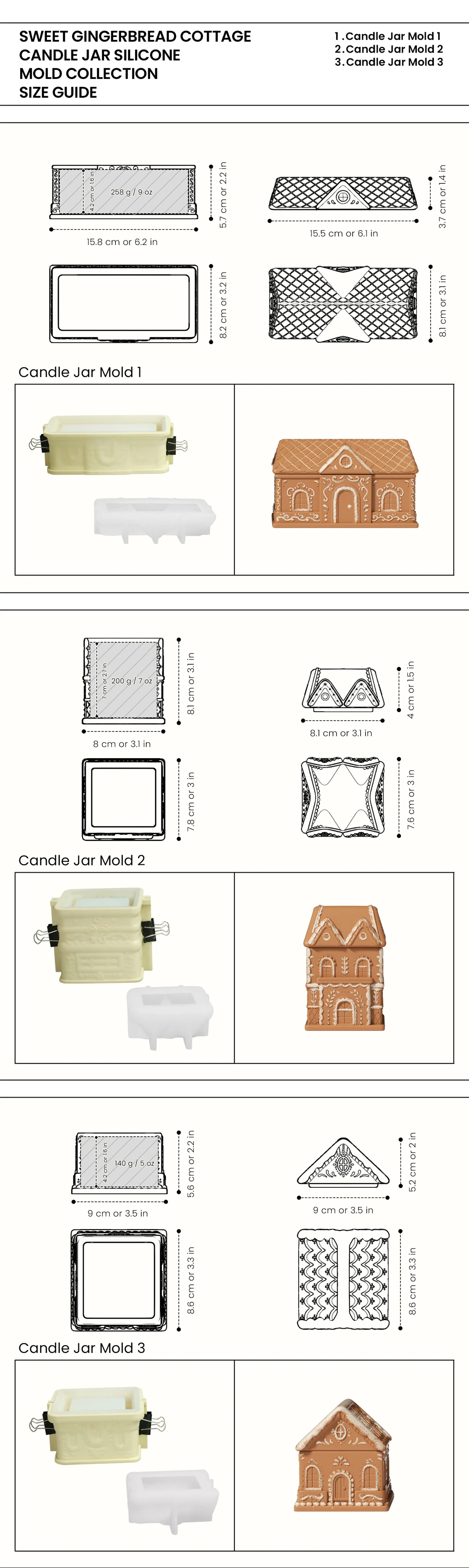 Gingerbread Cottage Candle Jar Concrete Silicone Mold DIY Christmas Candle Vessel Jesmonite Mould Xmas Home Decoration
