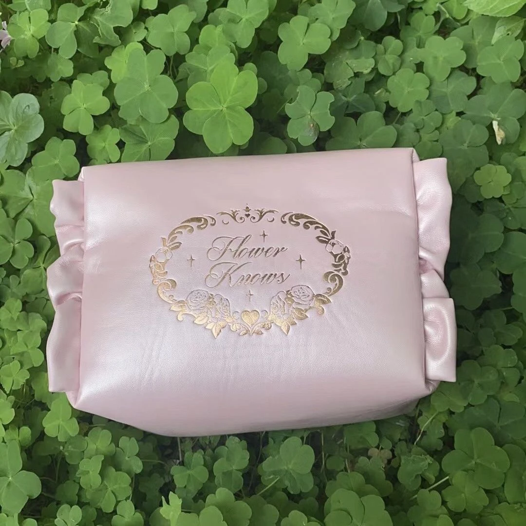 Flower Knows Limited Pink Cosmetic Bag Large Capacity Portable Toiletry Storage Bag Christmas Plush Bag Handbag