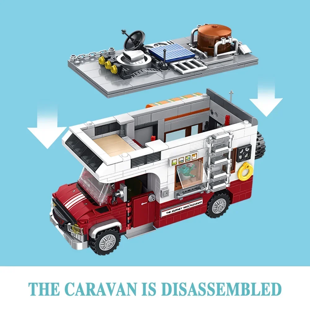 Building Block Canvas Cart Open Door Pickup Truck with Camping equipment Creative Assembled Toys Christmas and Birthday Gifts