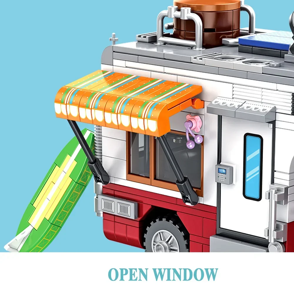 Building Block Canvas Cart Open Door Pickup Truck with Camping equipment Creative Assembled Toys Christmas and Birthday Gifts