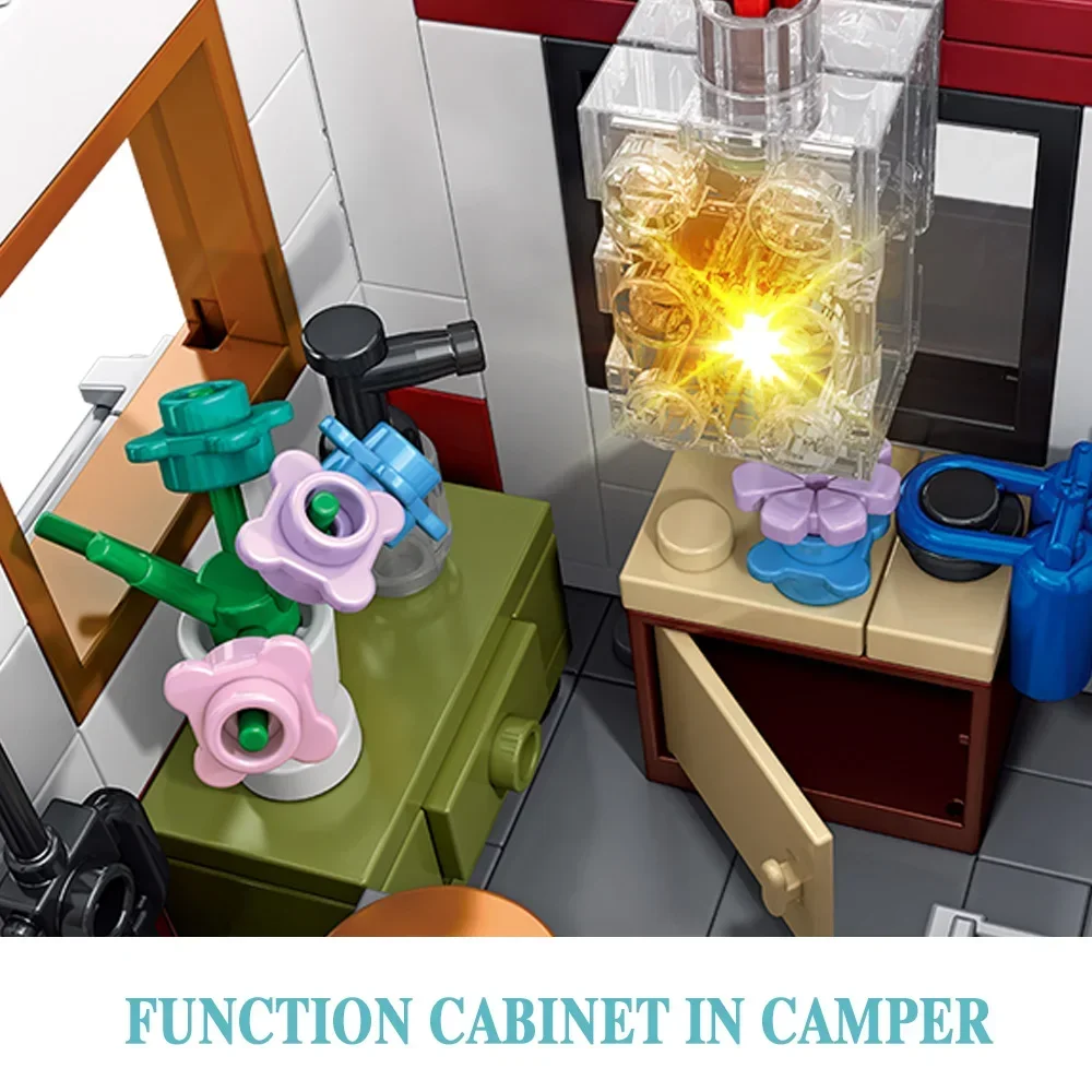 Building Block Canvas Cart Open Door Pickup Truck with Camping equipment Creative Assembled Toys Christmas and Birthday Gifts