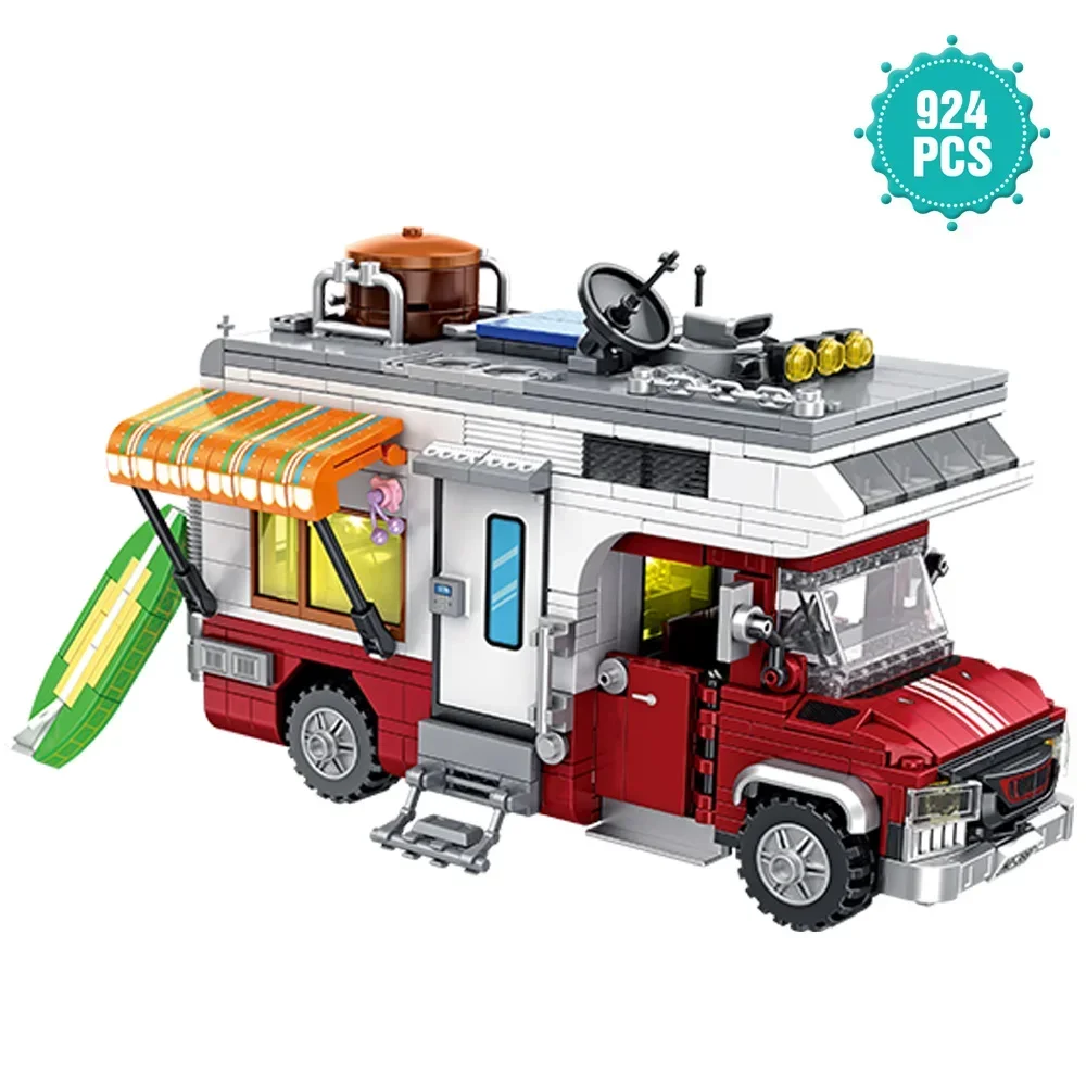 Building Block Canvas Cart Open Door Pickup Truck with Camping equipment Creative Assembled Toys Christmas and Birthday Gifts