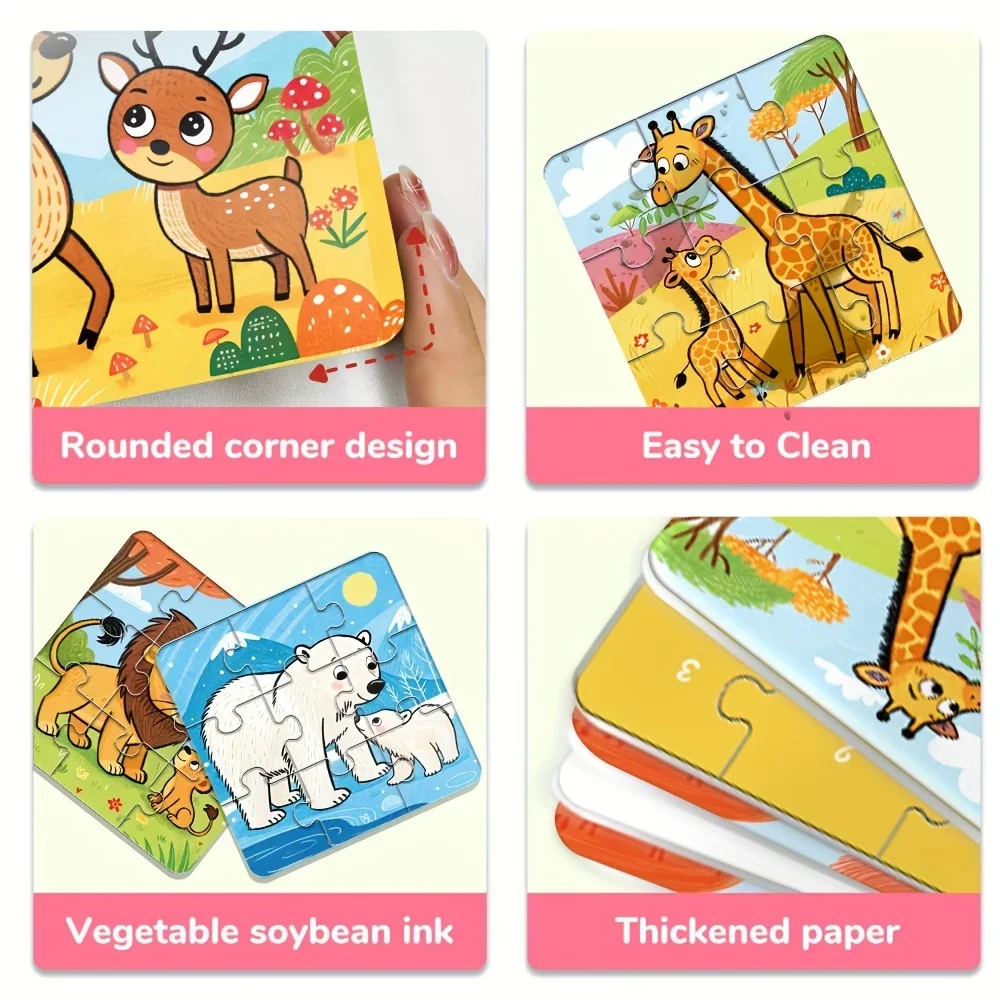 4-in-1 Wild Animals Jigsaw Puzzles for Kids Engaging & Educational Toys Christmas Birthday Gift for Boys Girls Family Activity