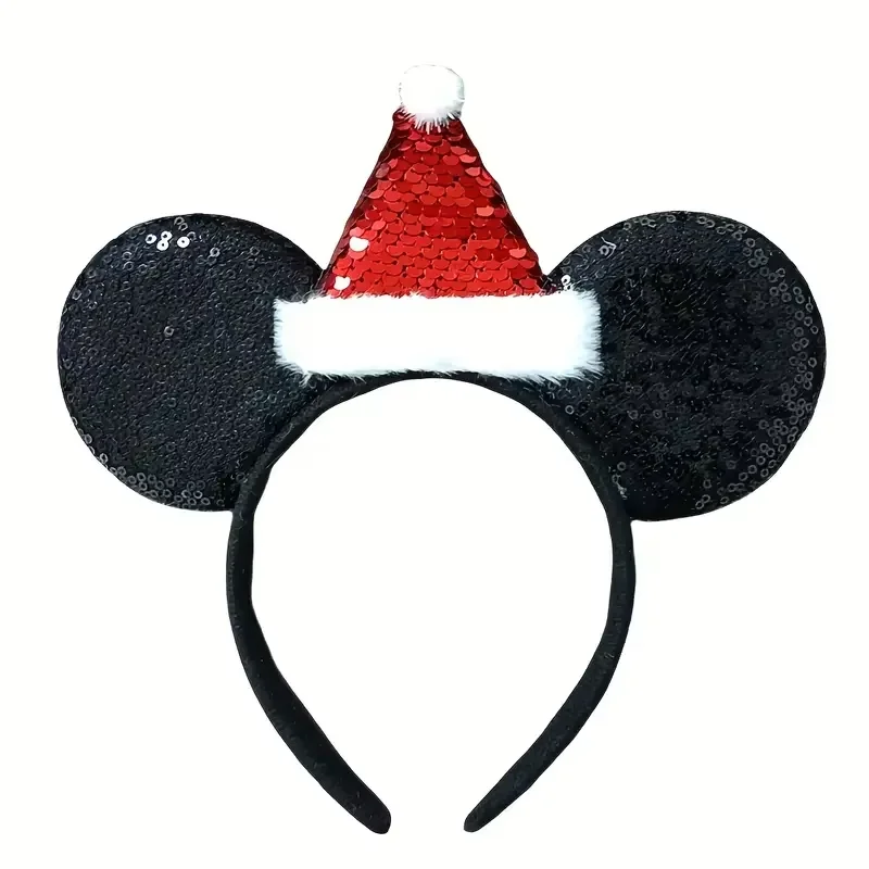 Ladies' Day Christmas Mickey Mouse Ear Headband - Ribbon Bow and Santa Claus Hat Design
