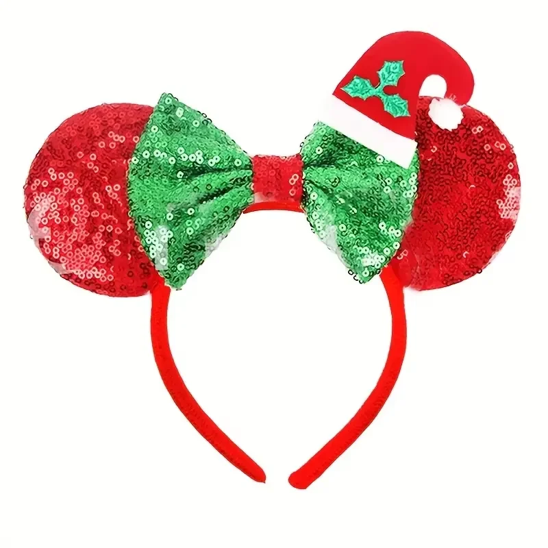 Ladies' Day Christmas Mickey Mouse Ear Headband - Ribbon Bow and Santa Claus Hat Design
