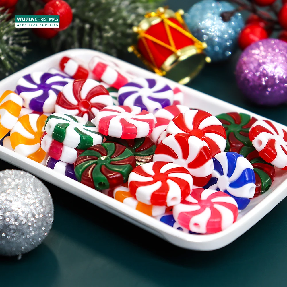 50pcs New Year Acrylic Candy DIY Xmas Tree Hanging Christmas Simulation Candies Peppermint Ornaments Sweets Drop Pendants Gifts