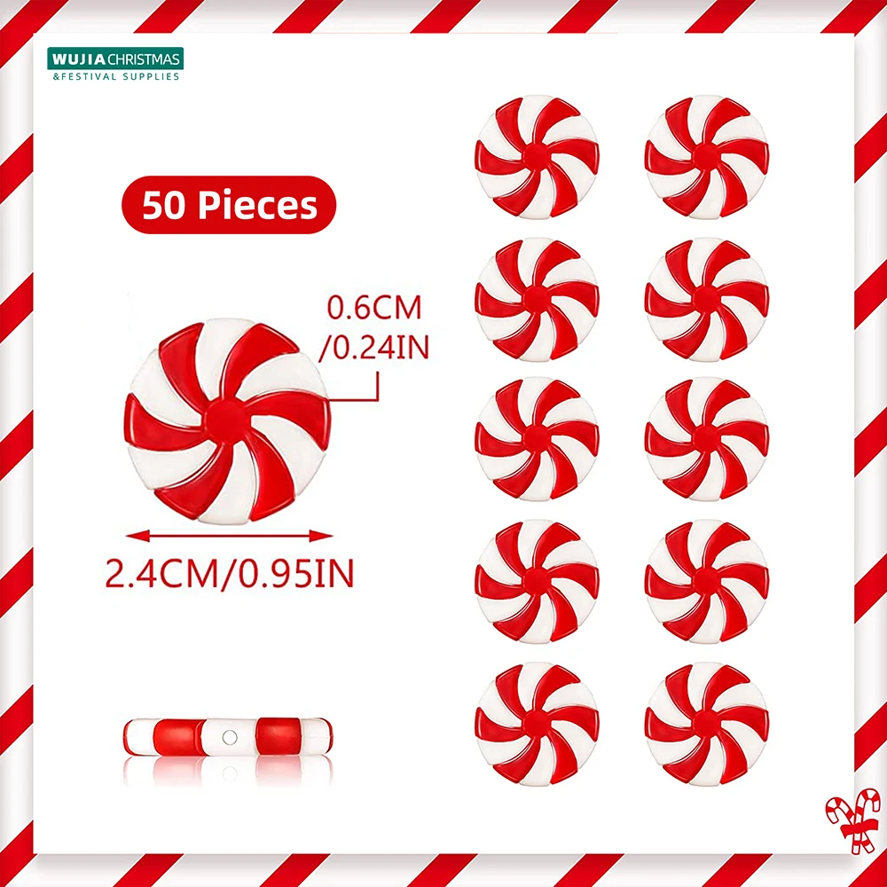50pcs New Year Acrylic Candy DIY Xmas Tree Hanging Christmas Simulation Candies Peppermint Ornaments Sweets Drop Pendants Gifts