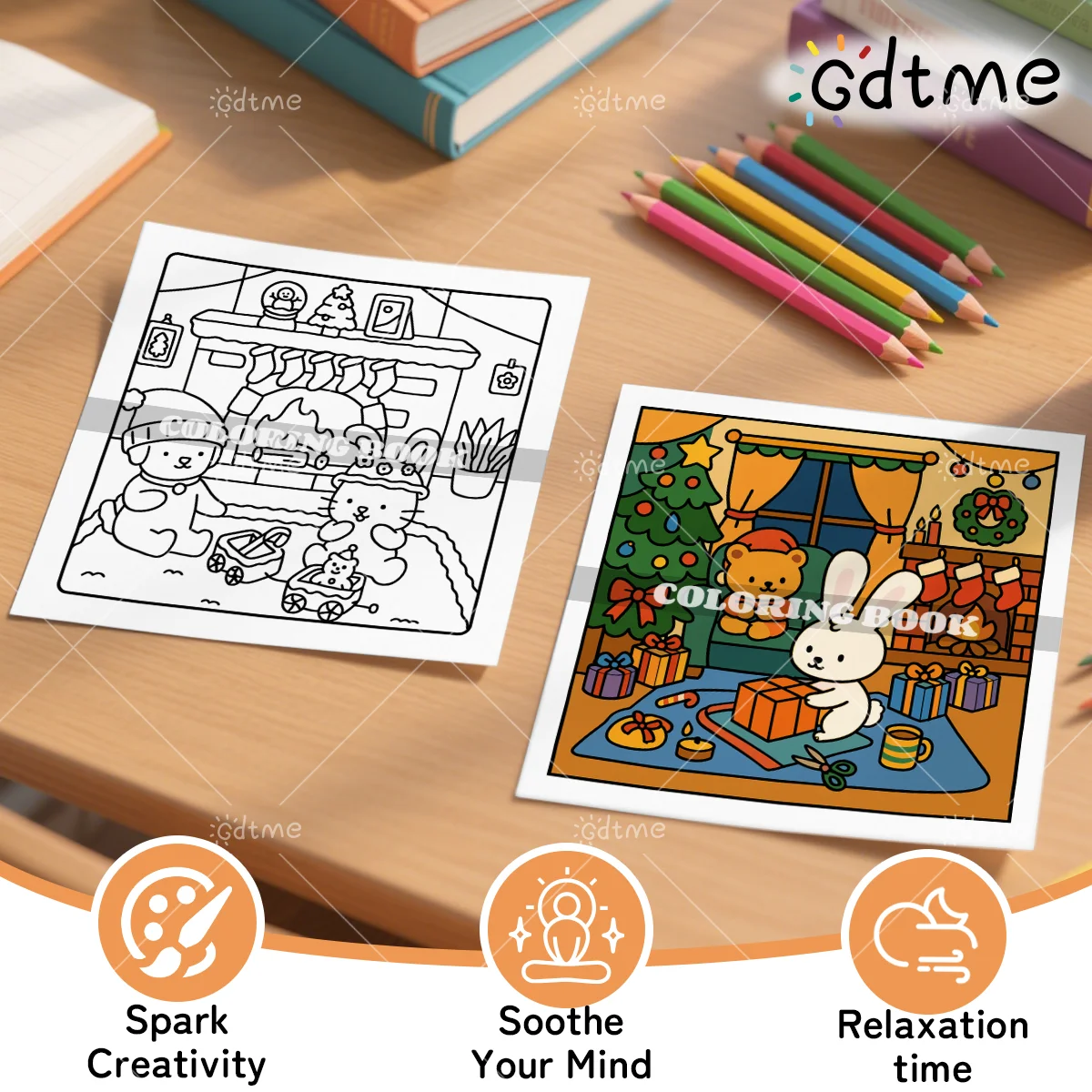 COZY CHRISTMAS Coloring Book -Thick Paper for Adults Teens - Stress Relief Creative Cute Drawing Book DIY Gift Idea