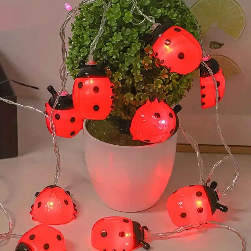 6M 40LED Rome Decoration Ladybug String Lights Indoor Party Atmosphere Christmas Battery Flower Fairy Lights Curtains 176