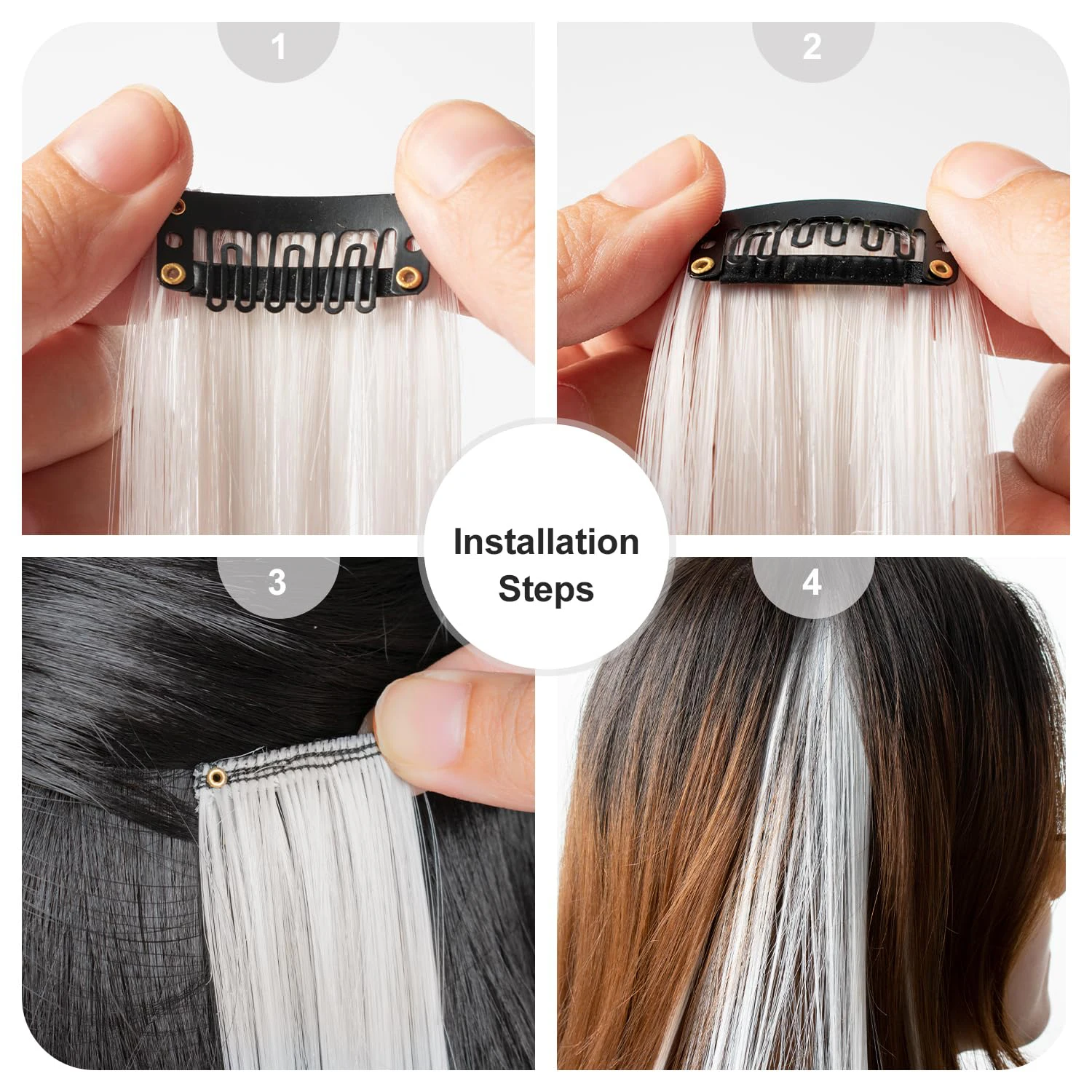 8Packs Colored Synthetic Hair Extensions 22 Inch Straight Clip-In on Party Christmas Black Friday K-pop New Year Gift Hair