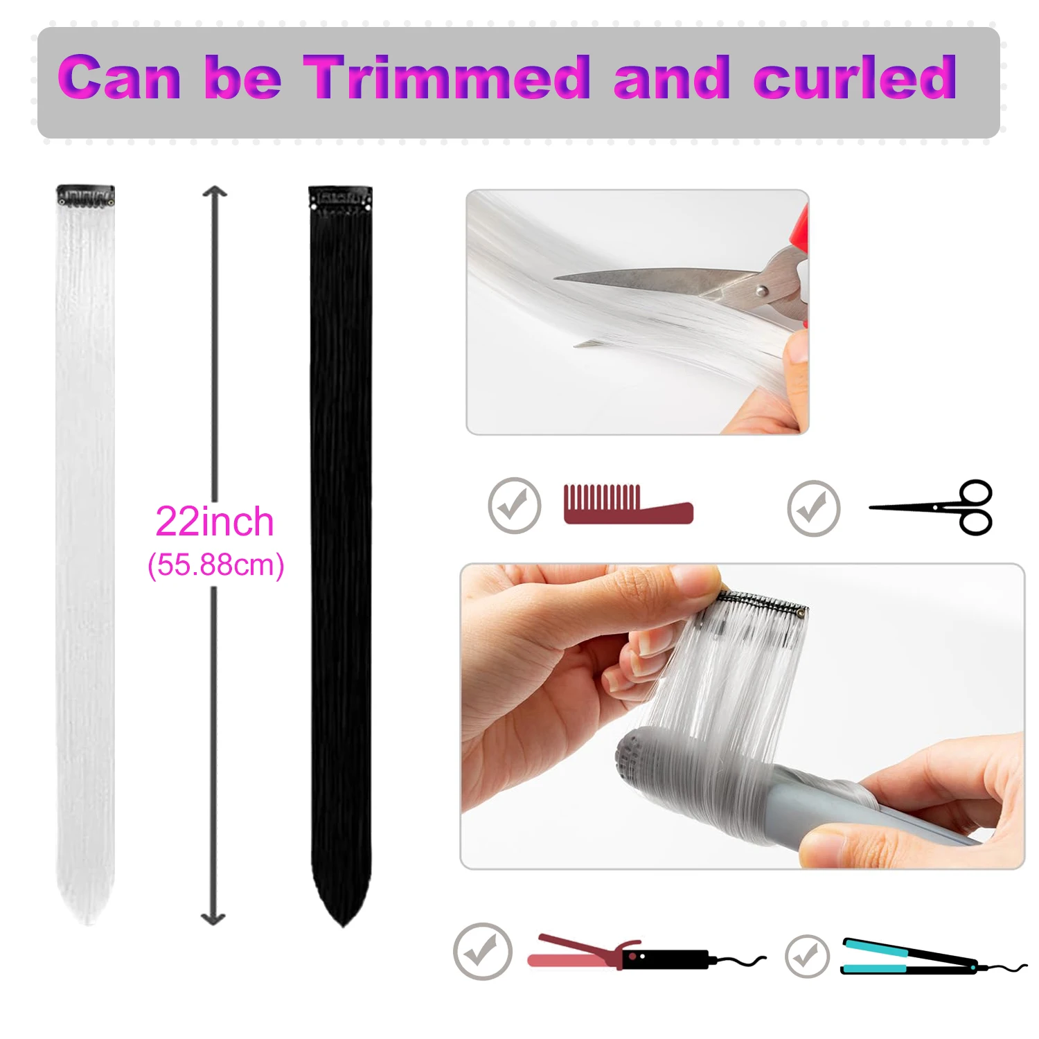 8Packs Colored Synthetic Hair Extensions 22 Inch Straight Clip-In on Party Christmas Black Friday K-pop New Year Gift Hair