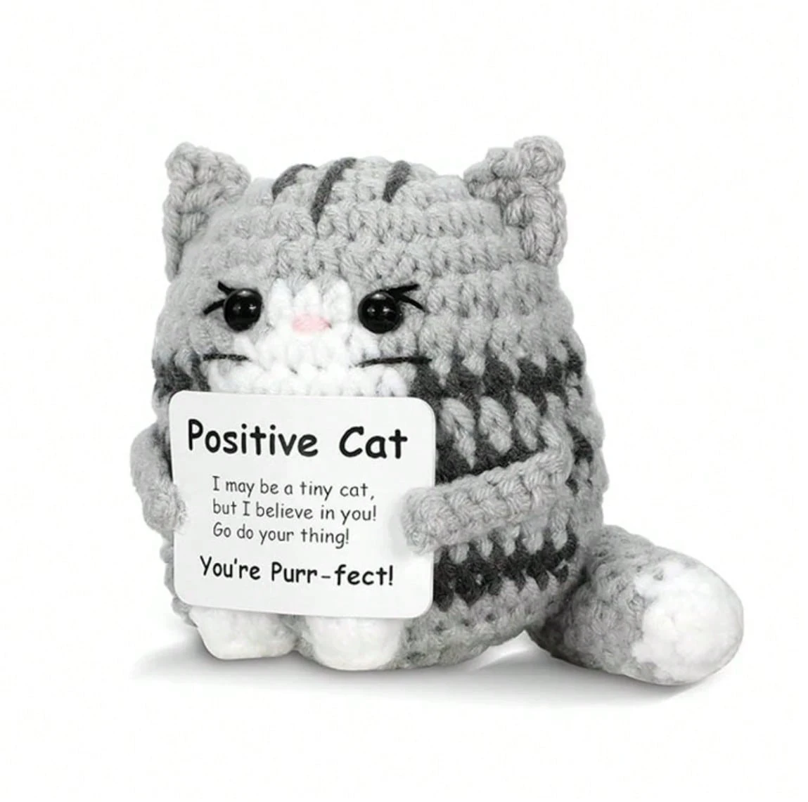 Positive Crochet Cat Mini Animal, an Emotional Boost and Supportive Gift, Fun Crochet Mini Handmade Cat, Suitable for Women, Men, Friends, Mom, Daughter, Son, Plush Duck, Shark, Penguin Decorative Ornaments, Birthday, Christmas Decorations, Graduation Gift