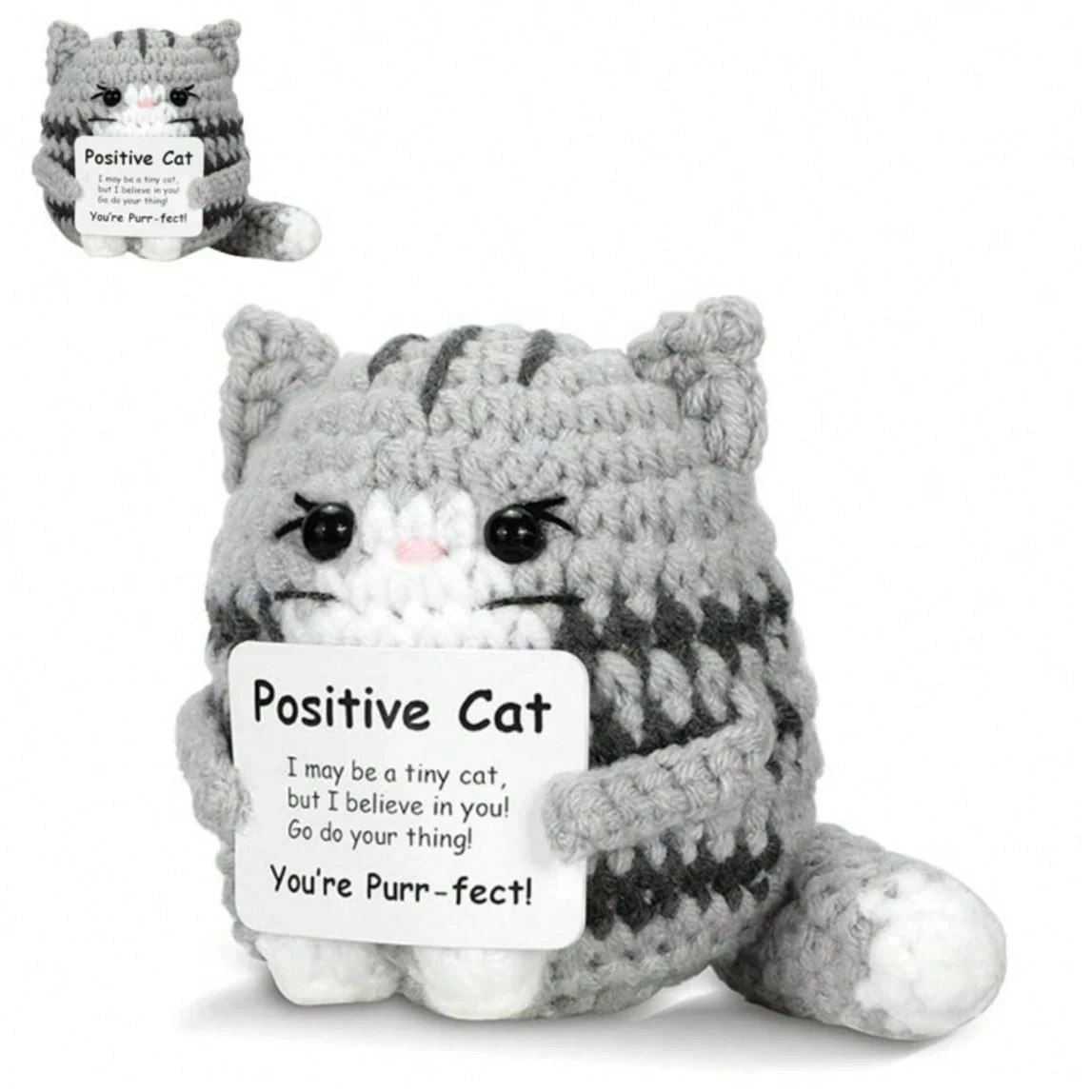 Positive Crochet Cat Mini Animal, an Emotional Boost and Supportive Gift, Fun Crochet Mini Handmade Cat, Suitable for Women, Men, Friends, Mom, Daughter, Son, Plush Duck, Shark, Penguin Decorative Ornaments, Birthday, Christmas Decorations, Graduation Gift