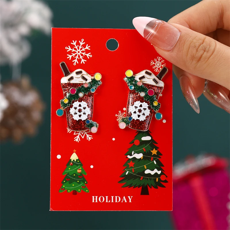 Christmas Drop Earrings For Women Shiny Rhinestone Santa Claus Xmas Tree Snowman Elk Snowflake Long Tassel Dangle Earring Gifts