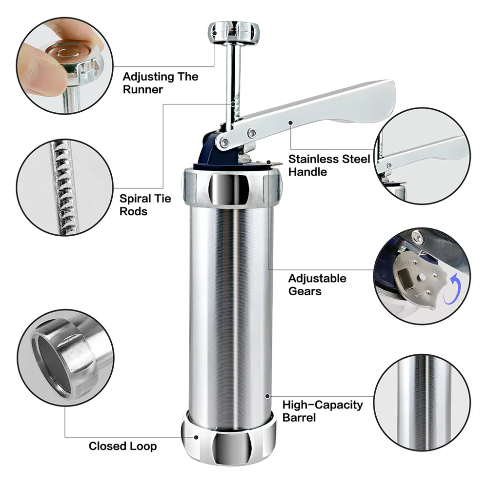 Cookie Press Gun and Icing Set Christmas Spritz Alloy Churro Maker With 4 Pastry Tip 20 Discs Biscuit Mold Tool