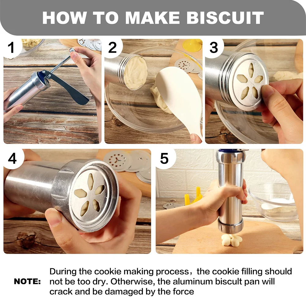 Cookie Press Gun and Icing Set Christmas Spritz Alloy Churro Maker With 4 Pastry Tip 20 Discs Biscuit Mold Tool