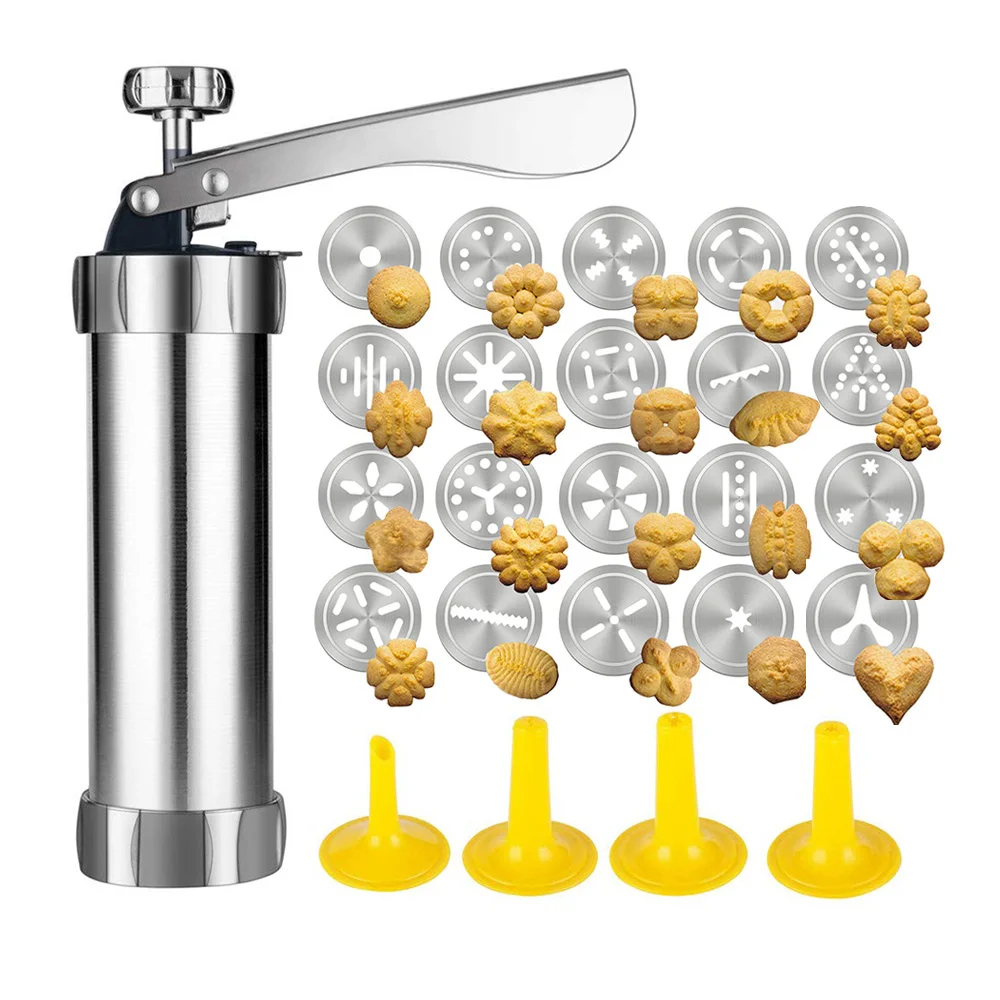 Cookie Press Gun and Icing Set Christmas Spritz Alloy Churro Maker With 4 Pastry Tip 20 Discs Biscuit Mold Tool