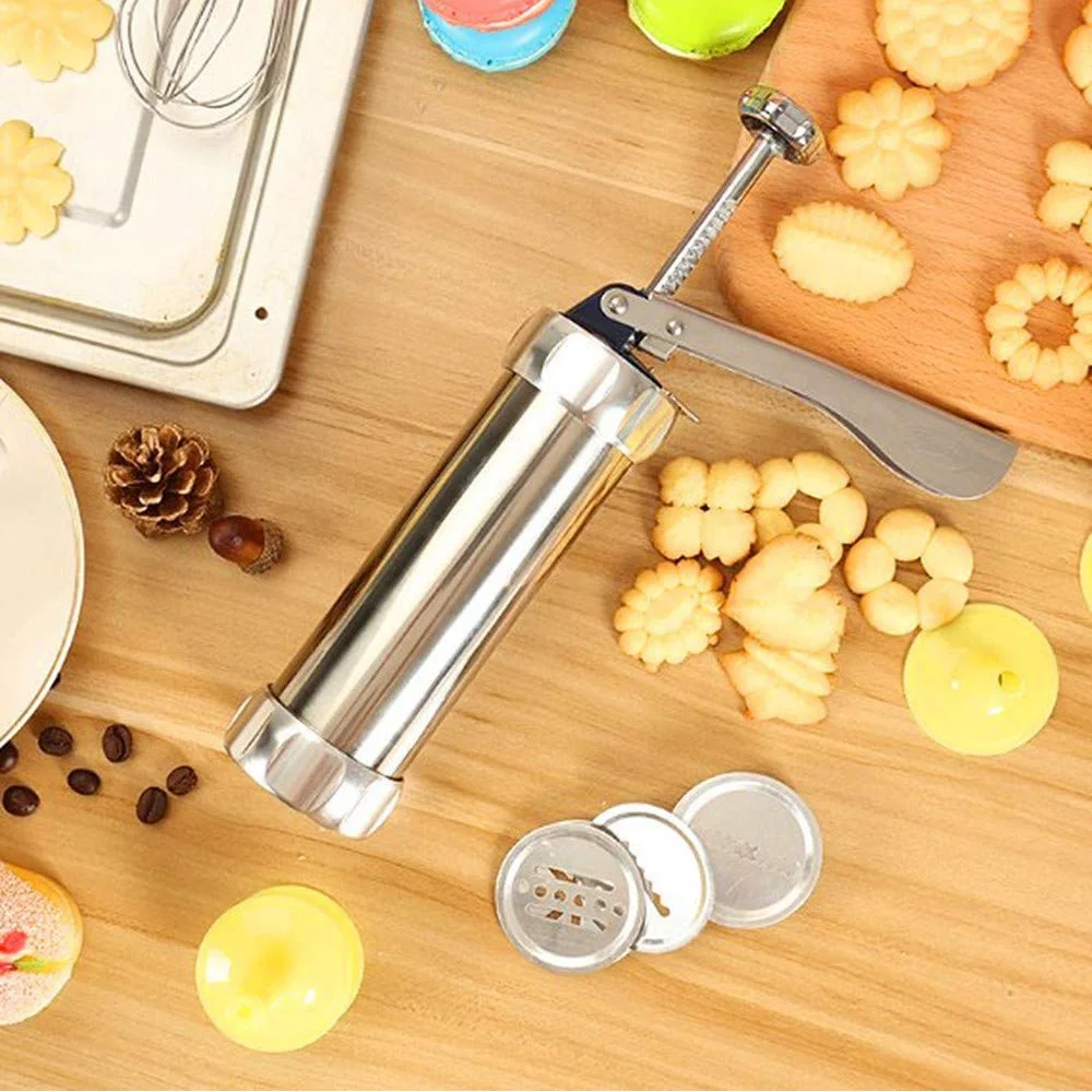 Cookie Press Gun and Icing Set Christmas Spritz Alloy Churro Maker With 4 Pastry Tip 20 Discs Biscuit Mold Tool
