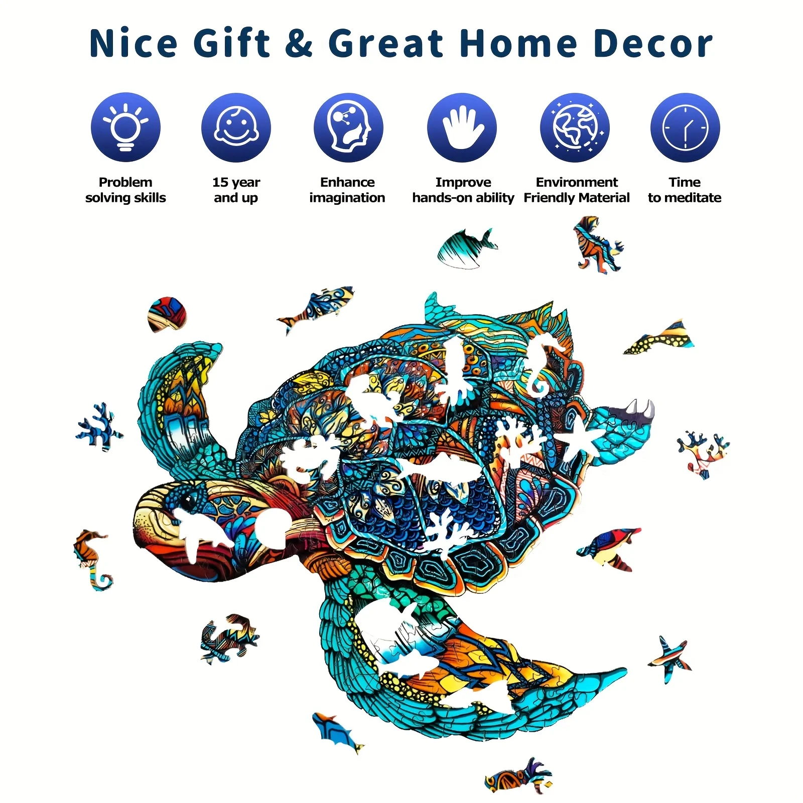 Turtle Wooden Jigsaw Puzzles for Adults Kids,Animal Shaped Pieces Jigsaw Puzzles Toys with Package, Christmas Gift Home Decor