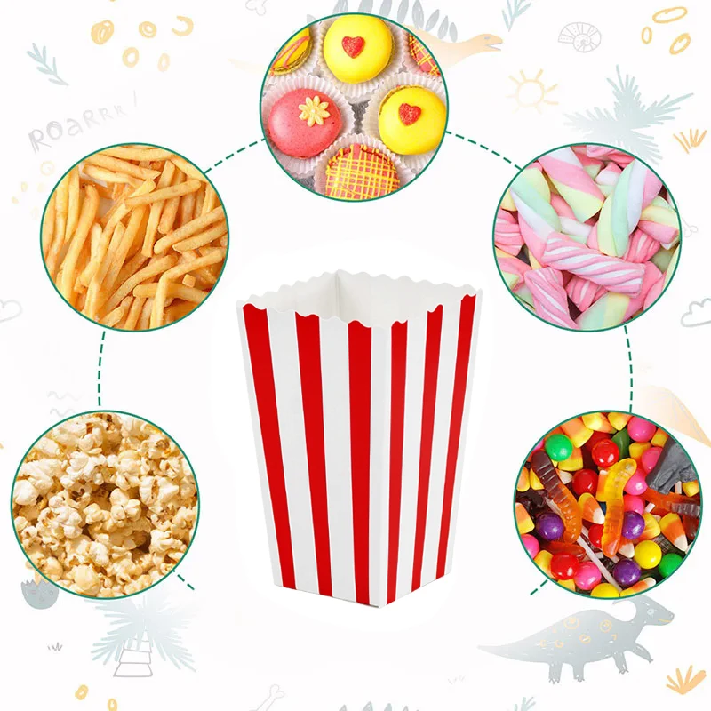 20/50pcs Popcorn Box Buckets Fries Cup Movie Night Kids Birthday Party Favors Snack Container Bag Wedding Christmas Supplies