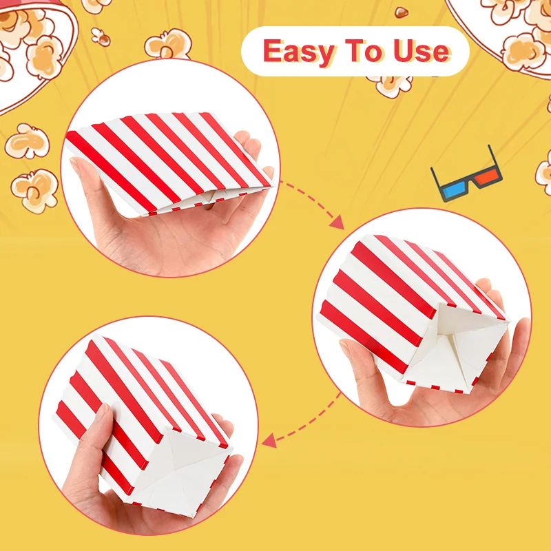 20/50pcs Popcorn Box Buckets Fries Cup Movie Night Kids Birthday Party Favors Snack Container Bag Wedding Christmas Supplies