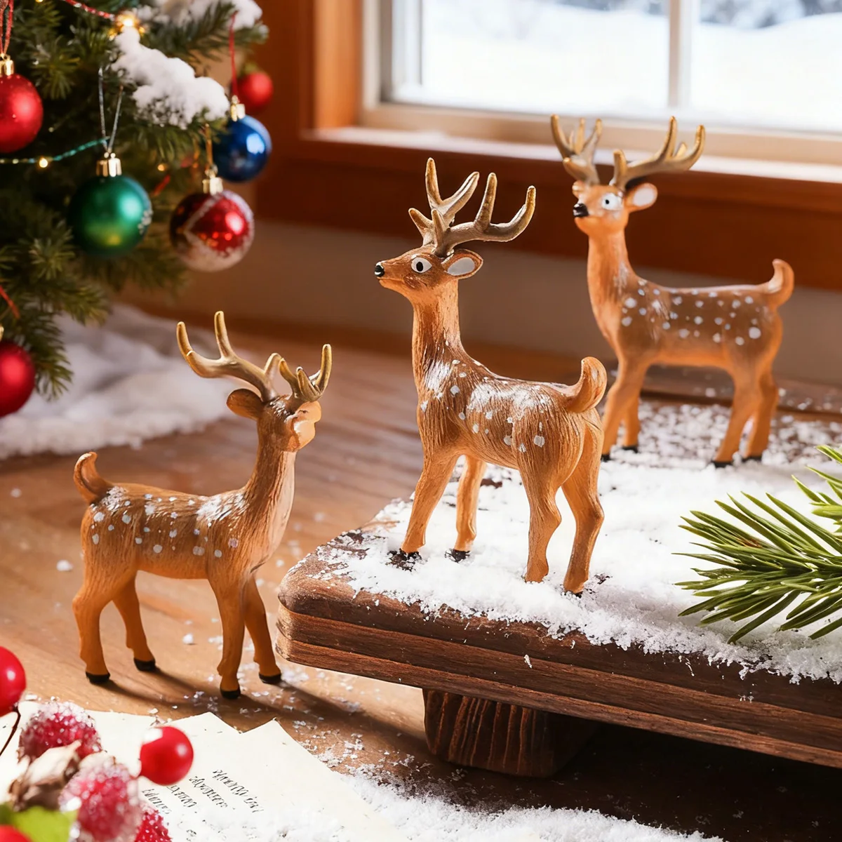 3PCS, Christmas mini Reindeer Resin Ornaments, colorful Three-Dimensional Deer Table Decoration Handicrafts