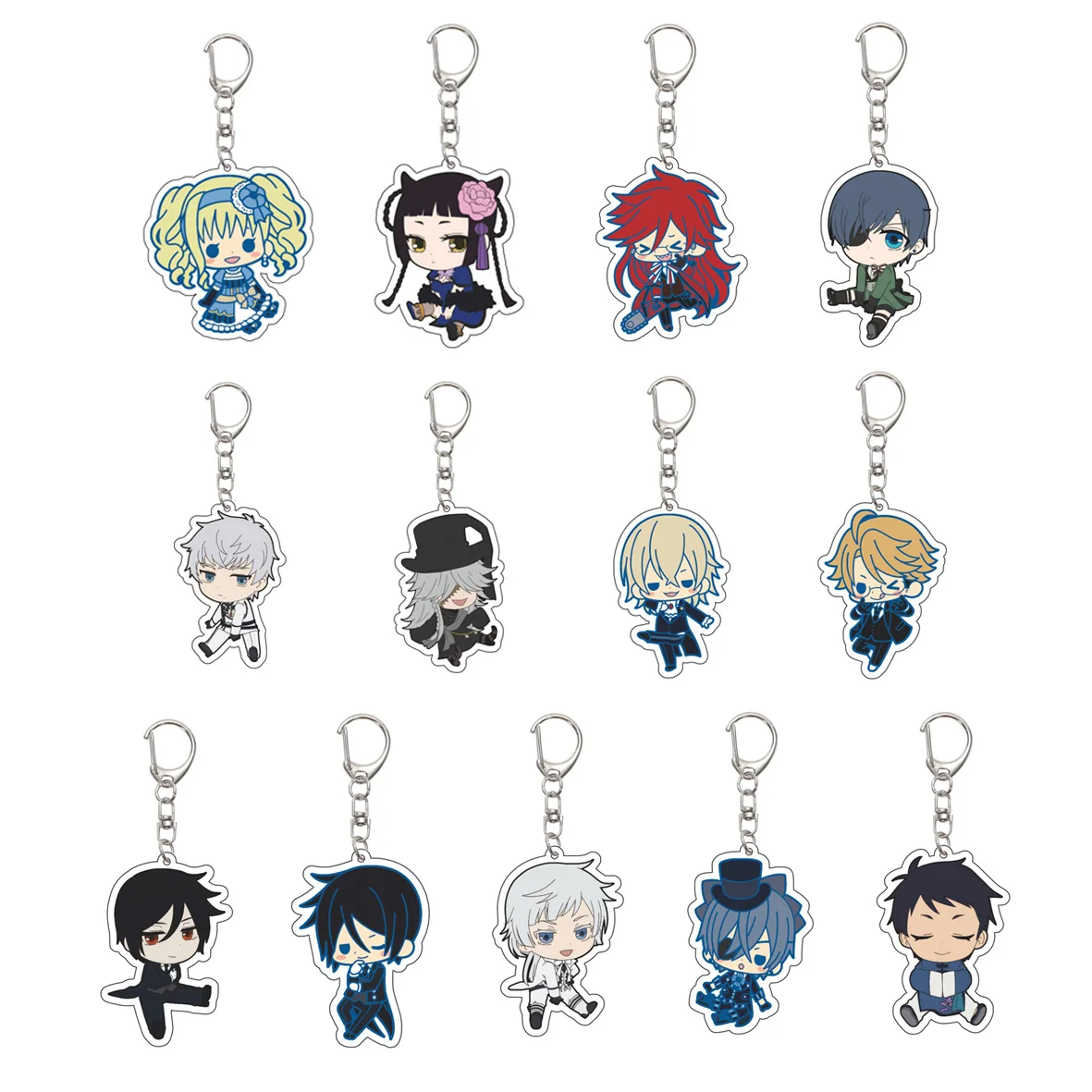 55MM Anime Keychain Ciel Phantomhive/Sebastian Michaelis/Baldroy Key Chain Acrylic Model Plate Christmas Gifts