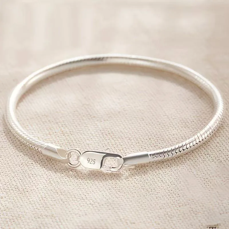 925 Sterling Silver 8-Inch 3mm Snake Chain Bracelet for Women – Christmas Party Gift Jewelry Fashion