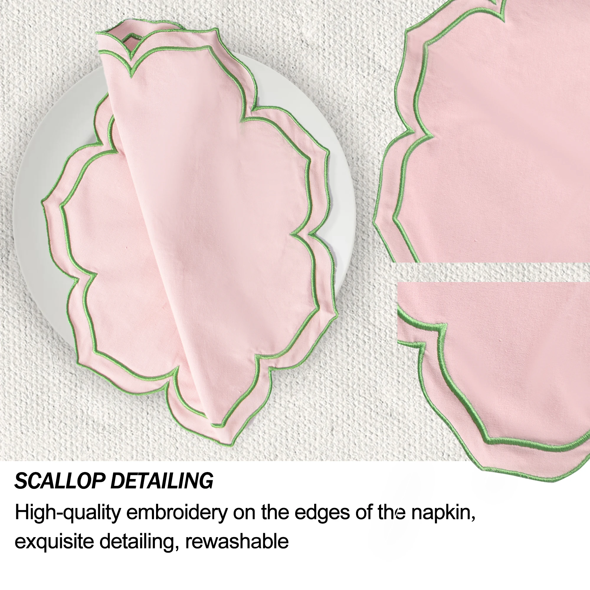 Lotus Shaped Embroidered Edge Napkins 4pcs/set Thickened Pure Cotton Breathable Placemats for Weddings Christmas Daily Party